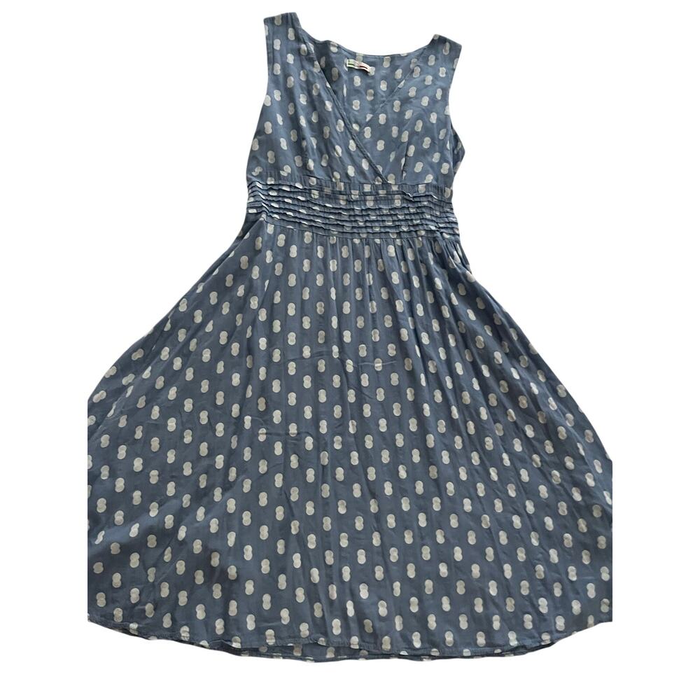 Made In Italy Blue Polka Dot Sleeveless Smocked Midi Faux-Wrap Dress Size S